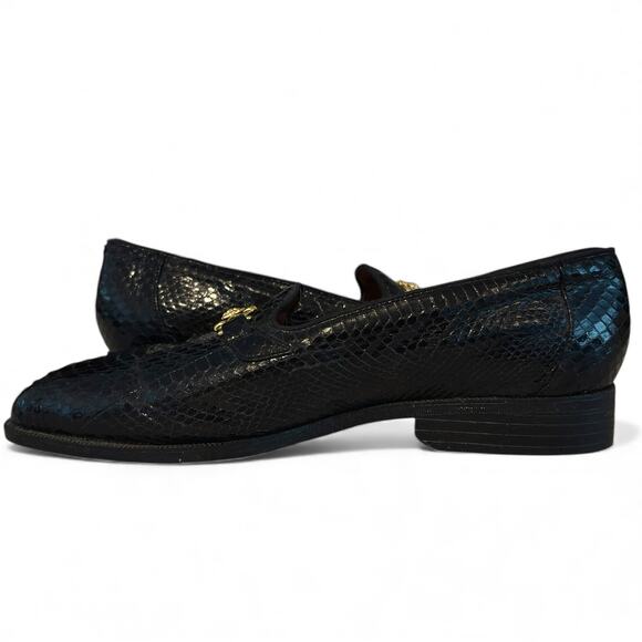 Giorgio Brutini Mens Black Snakeskin Loafers Size 9 Gold Lion Medallion Vintage - Picture 4 of 14